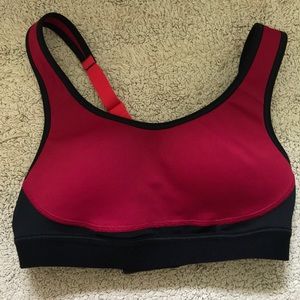 Red and black sports bra